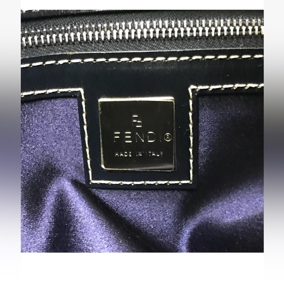 Fendi VINTAGE Boston Bag Zucchino Pattern Gray and Navy Blue Authentic - Picture 8 of 17